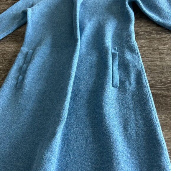 Ann Mashburn 100% Merino Wool Blue Knit Sweater Dress Size Medium Mock Neck Mod - Picture 7 of 9